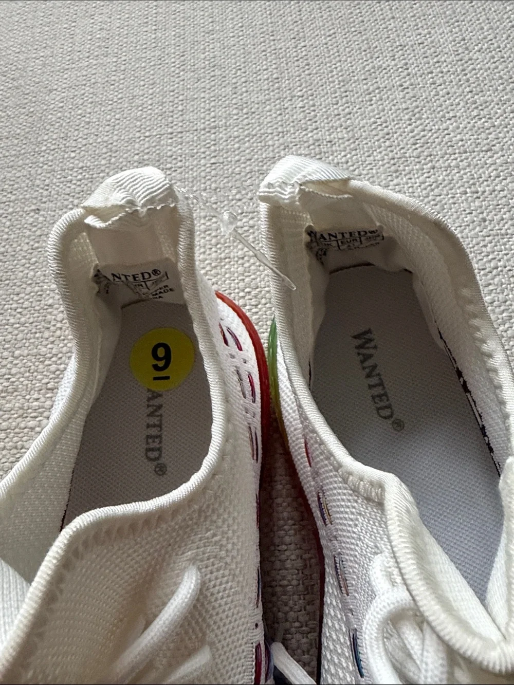 Wanted White Knit Sneakers with Rainbow Accents